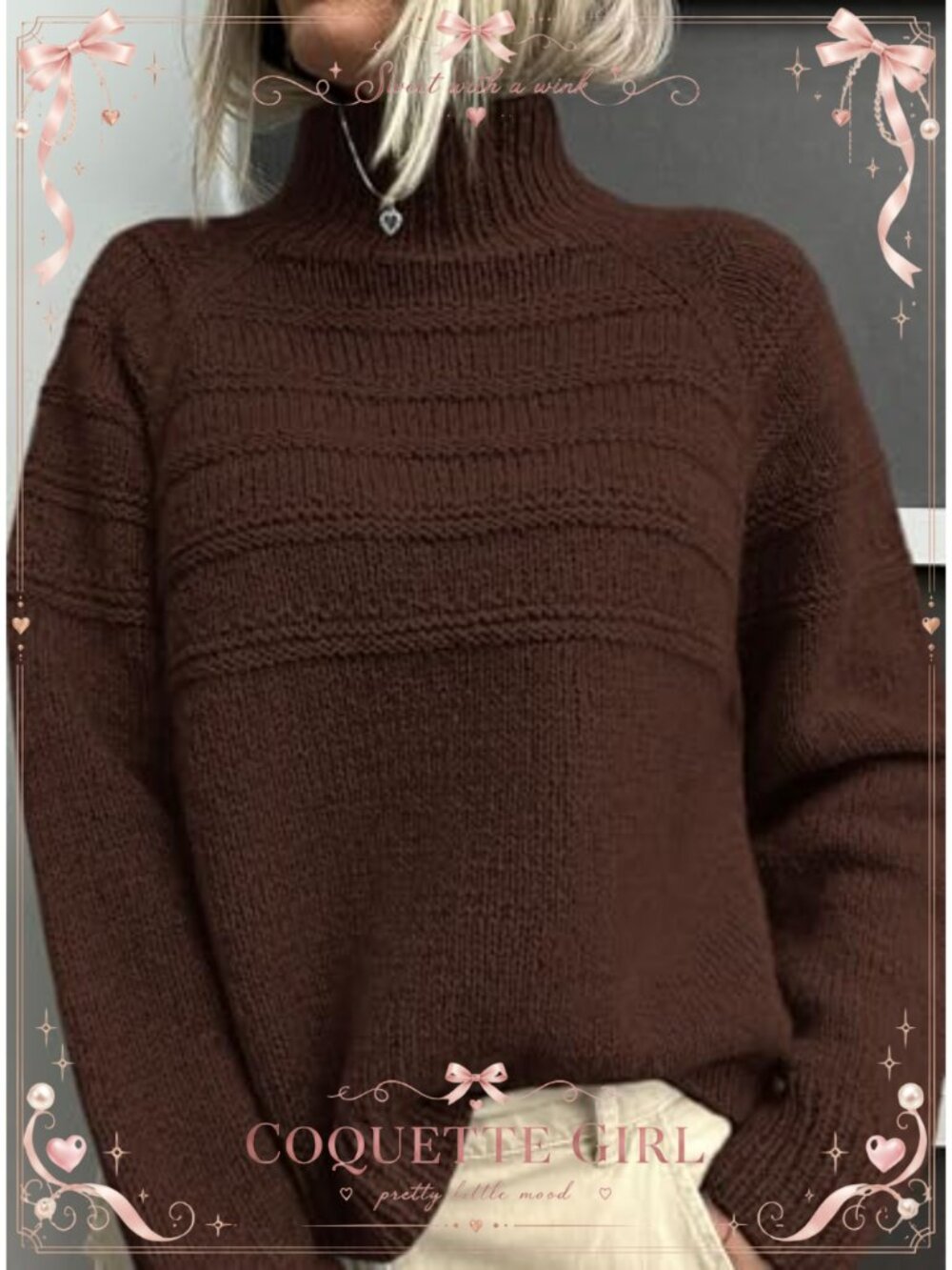 Chunky Knit Mock Neck Pullover Sweater Long Sleeve Relaxed Fit Women's - Picture 3 of 6